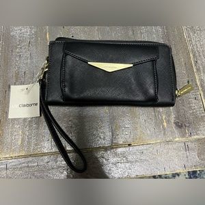 Liz Claiborne black triangle tipped change purse three-quarter, zip wallet. NWT